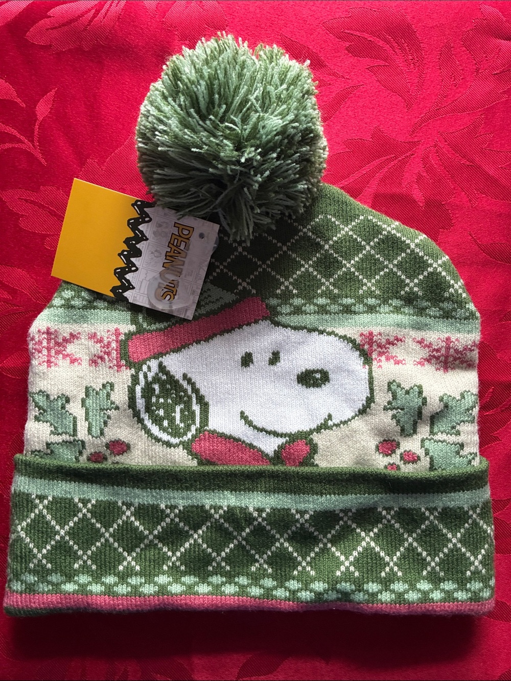 Peanuts Snoopy Kids Pom Beanie Hat - Green, Pink, Cream